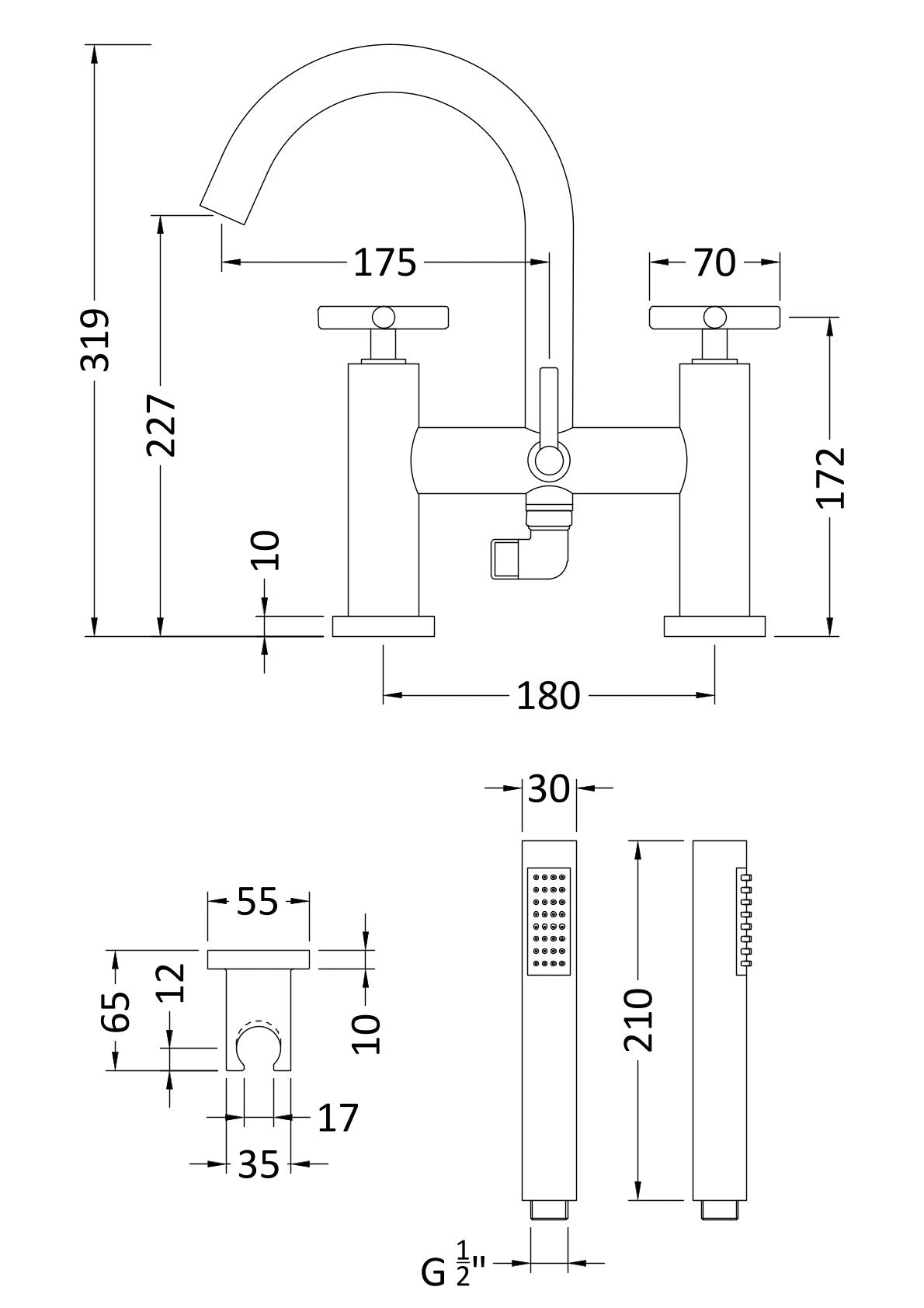 Tec Crosshead Bath Shower Mixer