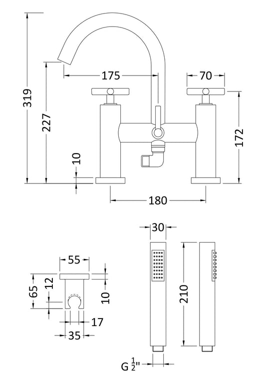 Tec Crosshead Bath Shower Mixer