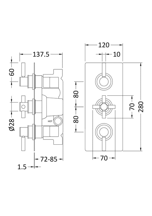 Tec Pura Triple Thermostatic Shower Valve With Diverter
