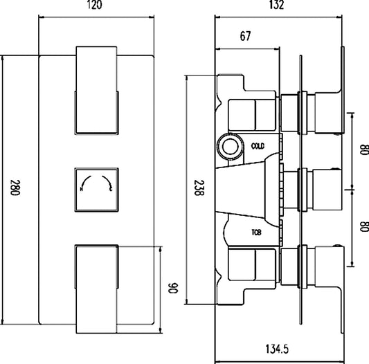 Art Triple Thermostatic Shower Valve With Diverter