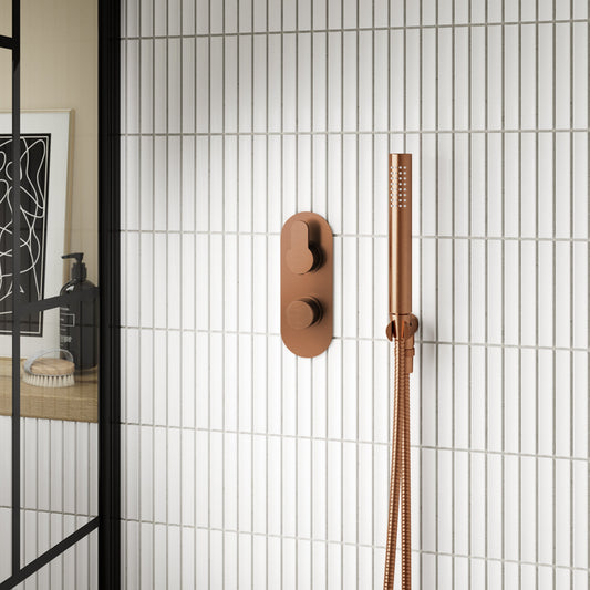 Shower Accessories Outlet Elbow, Parking Bracket, Flex and Handset Brushed Brass