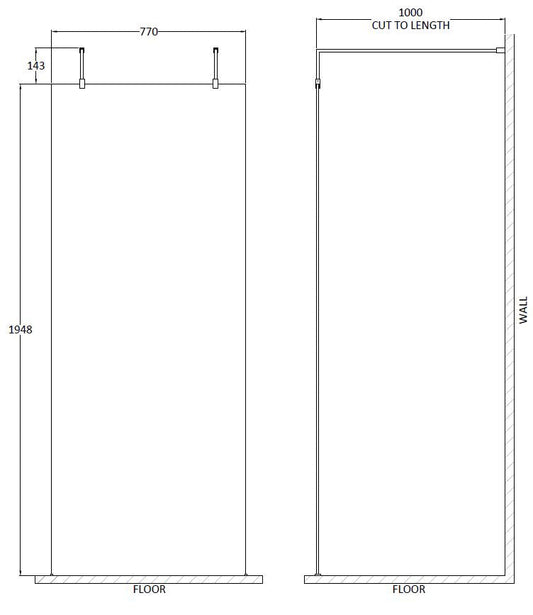 800mm Wetroom Screen With Arms and Feet