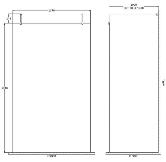 1200mm Wetroom Screen With Arms and Feet