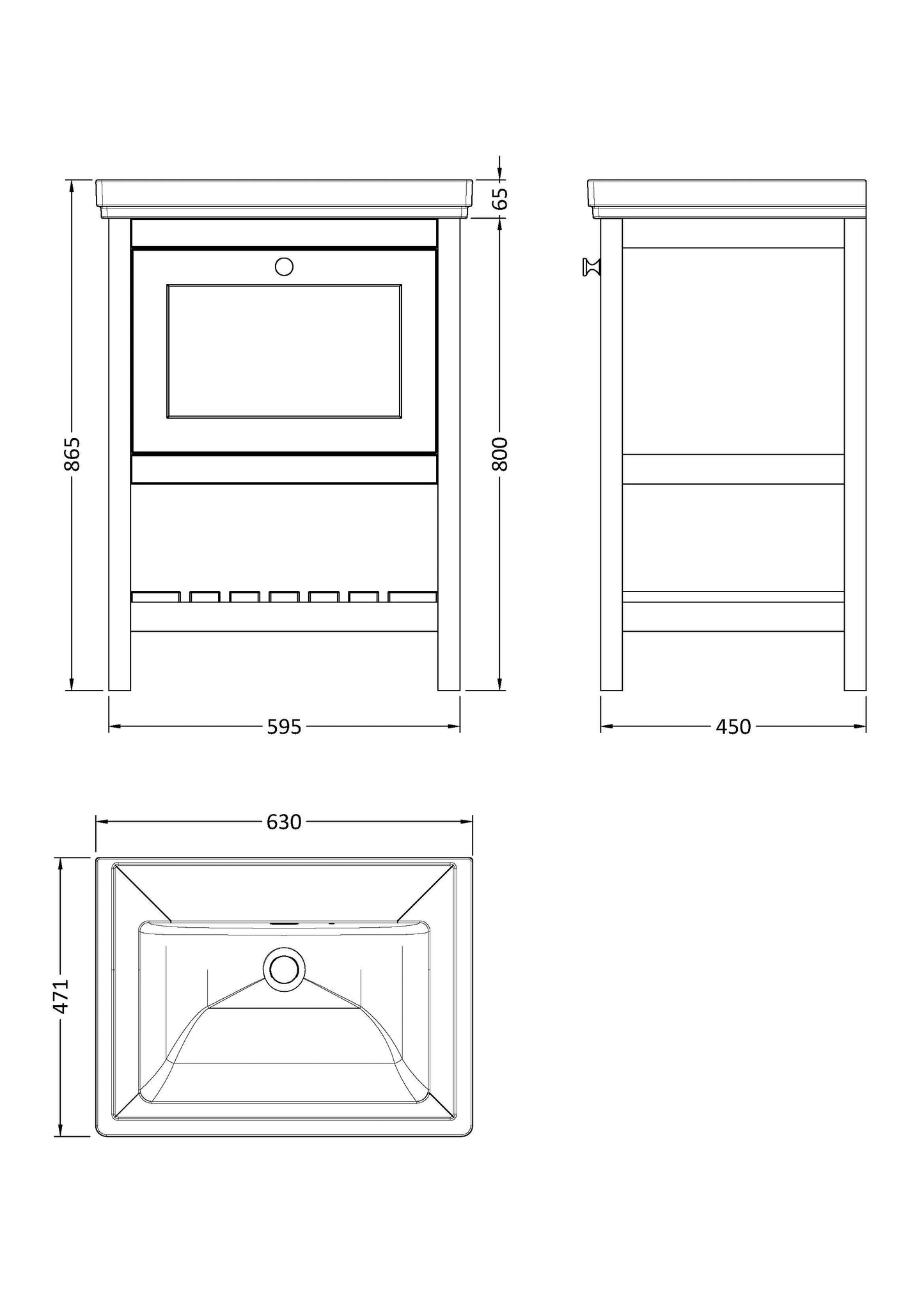 Hudson Reed Bexley 630mm 1 Drawer Floor Standing Vanity Unit With 0 Tap Hole Basin