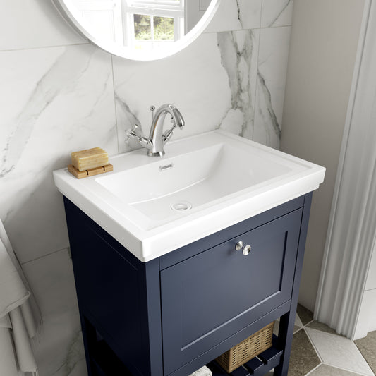 Hudson Reed Bexley 800mm Indigo Blue Floor Standing 1 Drawer Vanity & 1 Tap Hole Basin With Soft Close Drawers