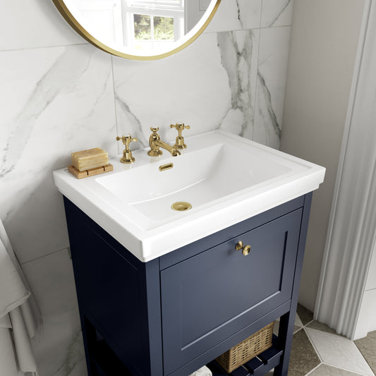 Hudson Reed Bexley 800mm Indigo Blue Traditional 1 Drawer Floor Standing Vanity Unit With 3 Tap Hole Basin