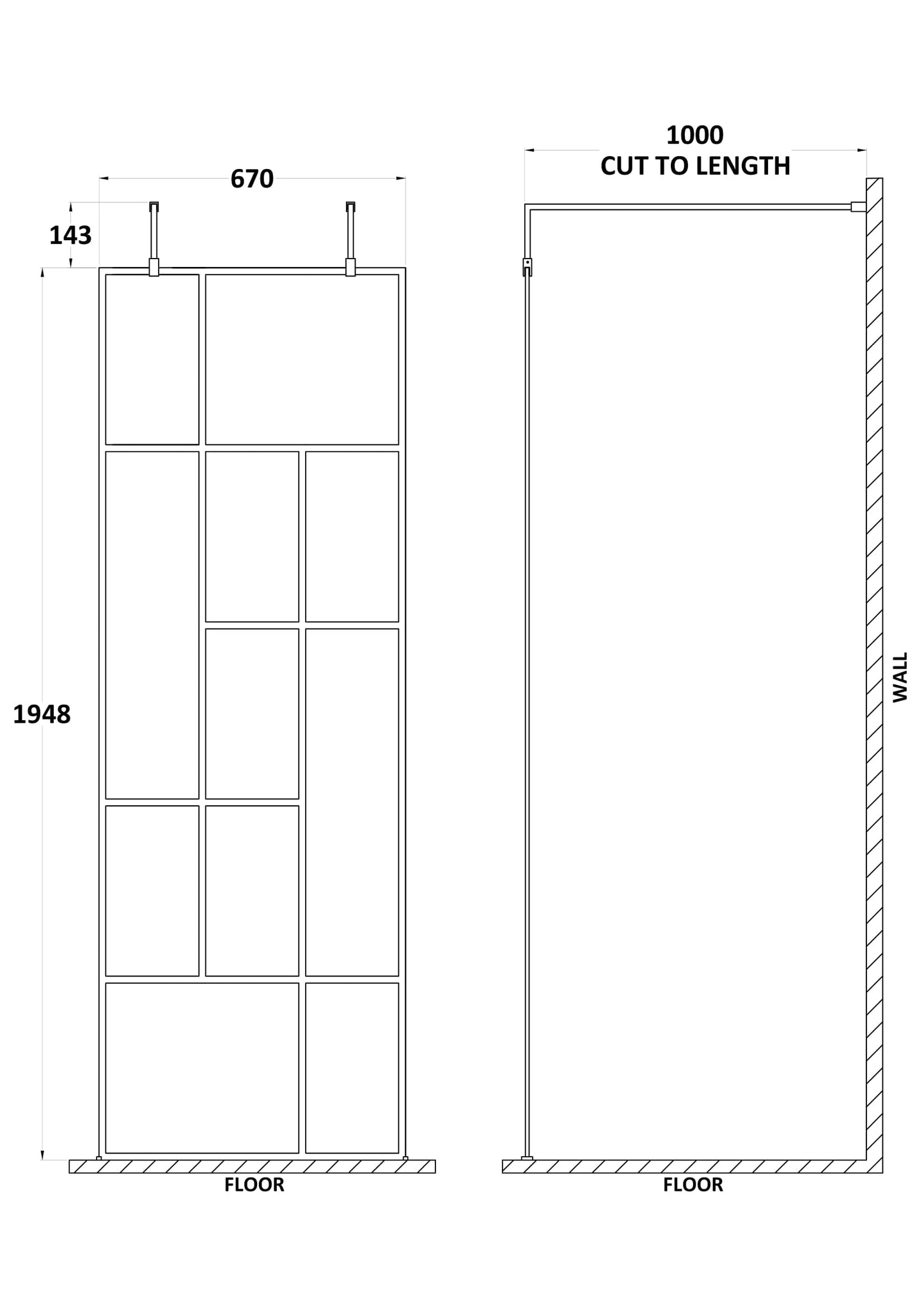 Abstract 700mm Frame Wetroom Screen with Support Bars