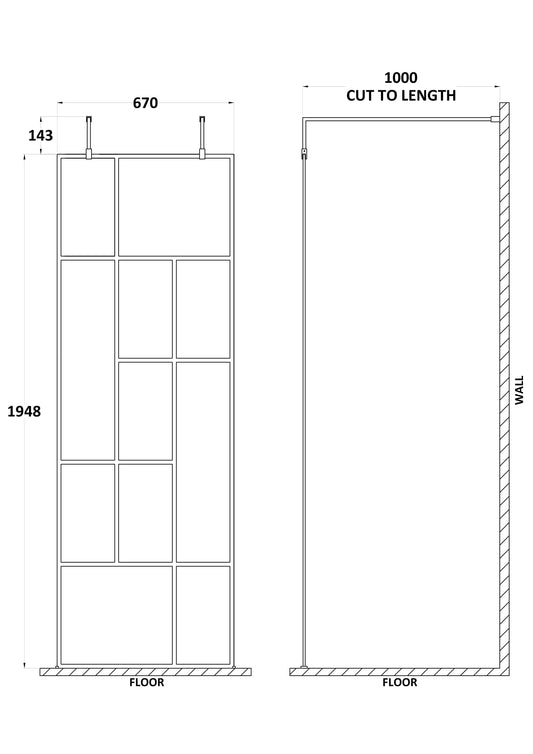 Abstract 700mm Frame Wetroom Screen with Support Bars