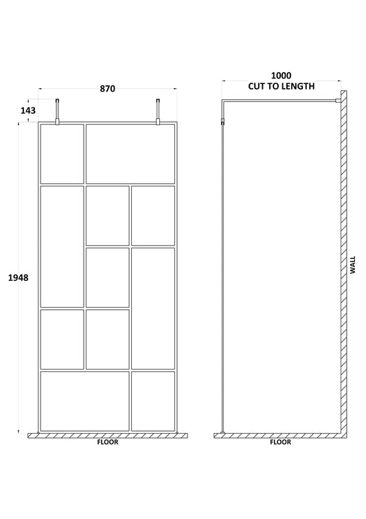 Abstract 900mm Frame Wetroom Screen with Support Bars