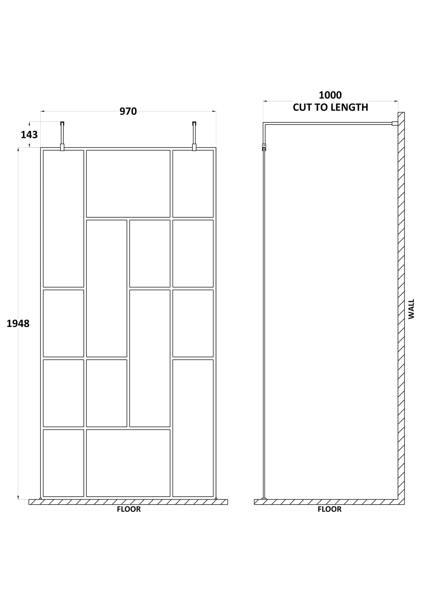 Abstract 1000mm Frame Wetroom Screen with Support Bars