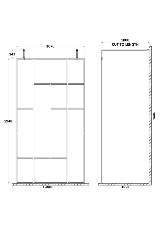 Abstract 1100mm Frame Wetroom Screen with Support Bars