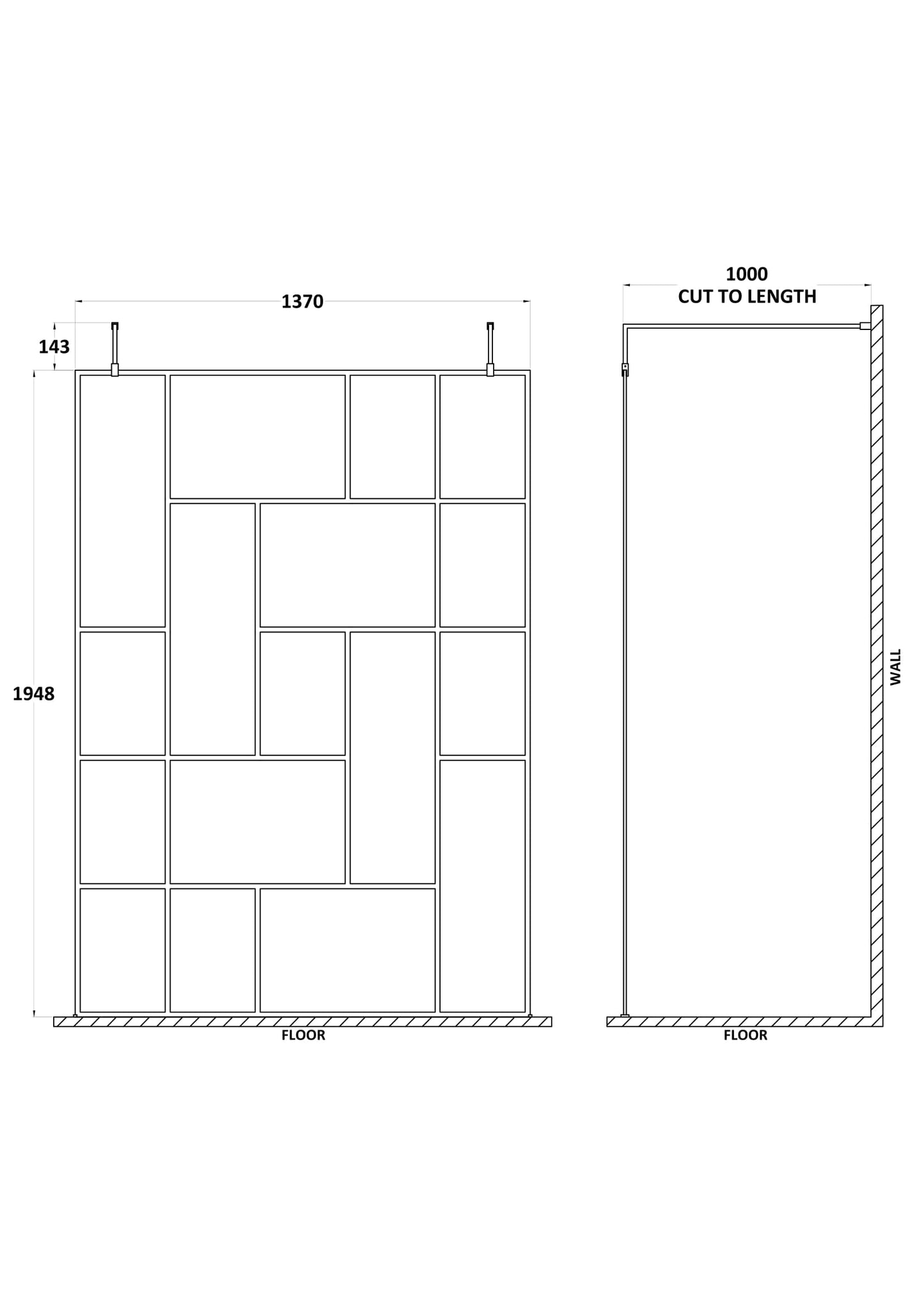 Abstract 1400mm Frame Wetroom Screen with Support Bars
