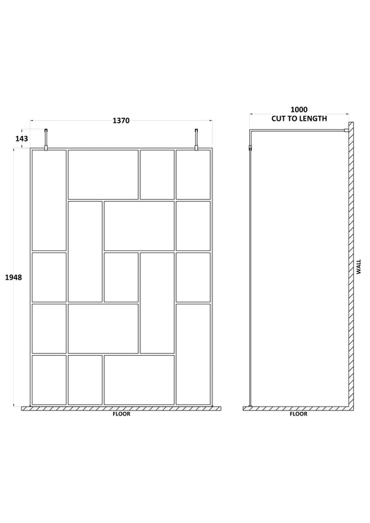 Abstract 1400mm Frame Wetroom Screen with Support Bars