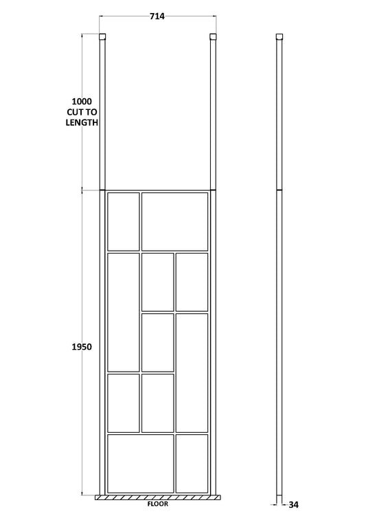 Abstract 700mm Frame Wetroom Screen with Ceiling Posts