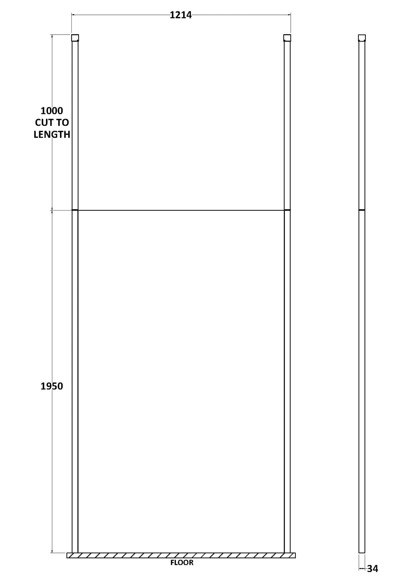 1200mm Wetroom Screen with Ceiling Posts