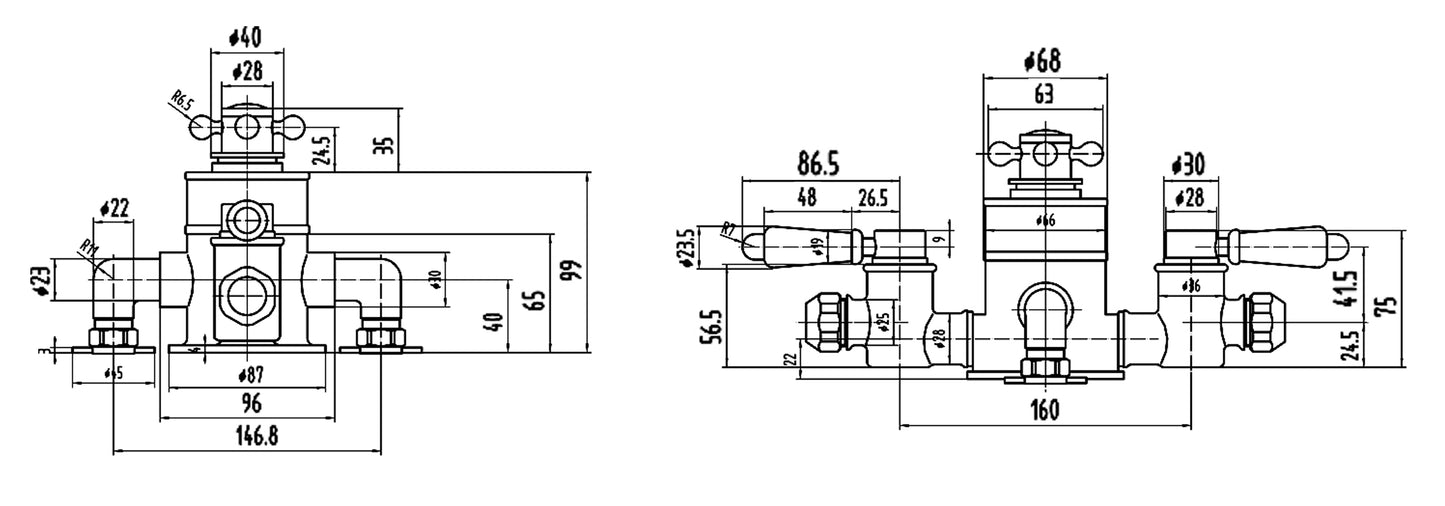 Black Topaz Triple Exposed Shower Valve