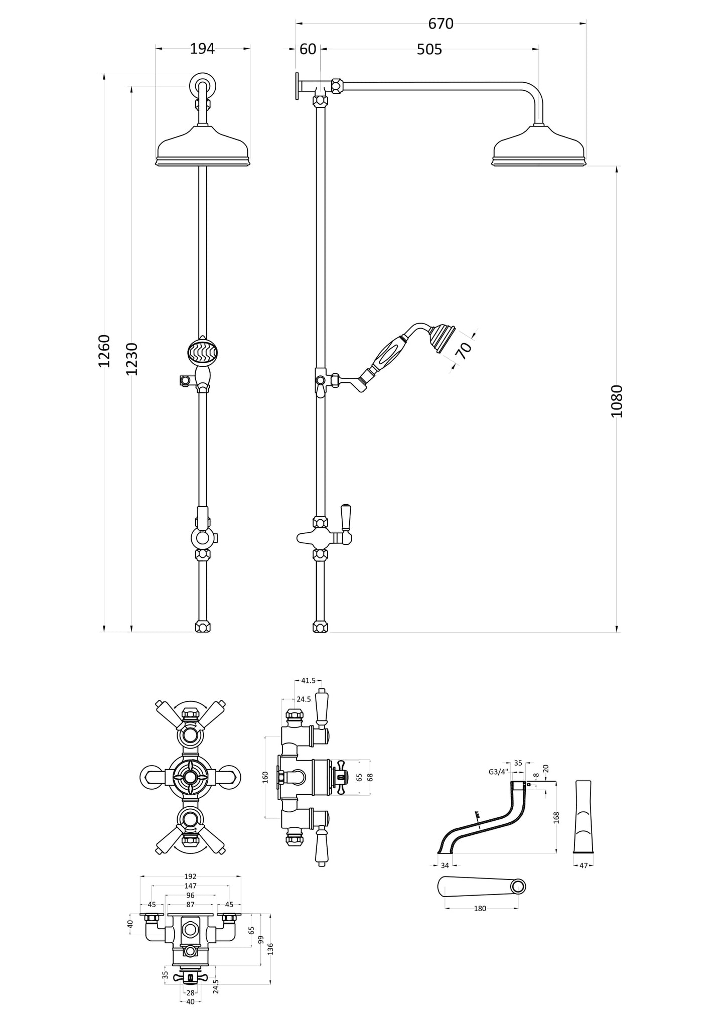 Black Topaz Triple Exposed Shower Valve & Spout