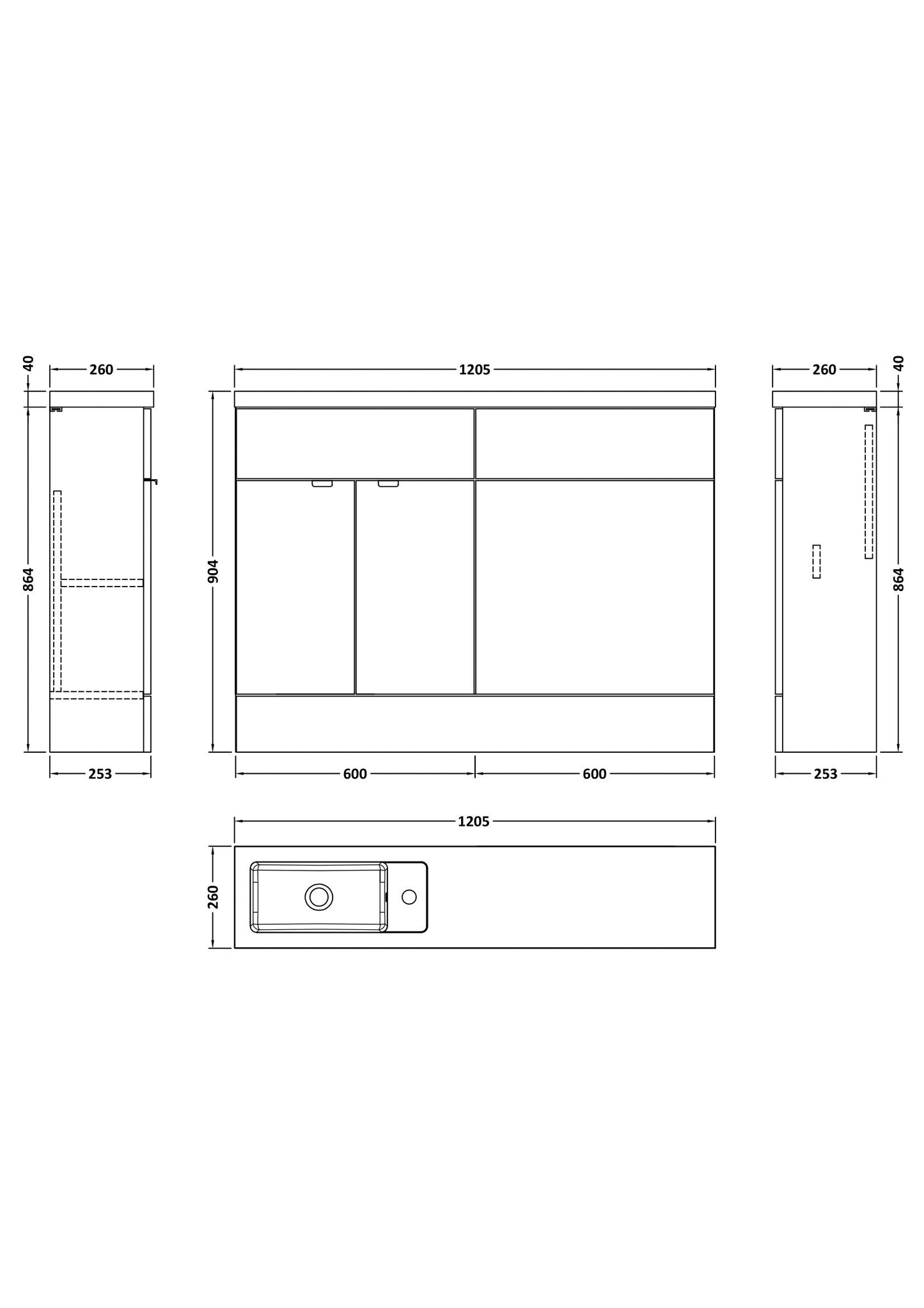 Hudson Reed Fusion Compact 1200mm Floor Standing 2 Door Vanity Basin & Toilet Combination Unit