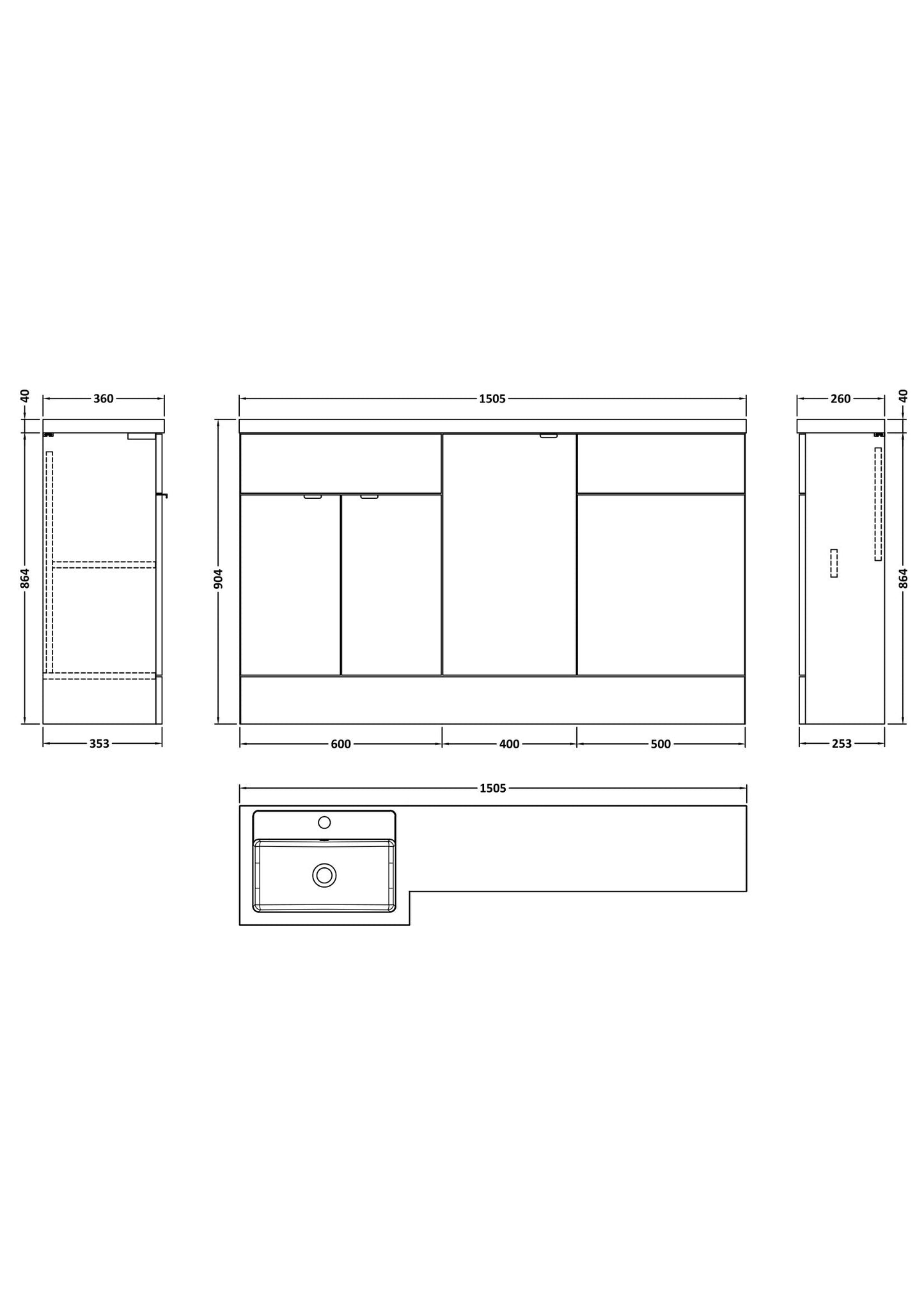 Hudson Reed Fusion 1500mm Gloss White Floor Standing 2 Door Left Hand Basin & Toilet Combination Unit