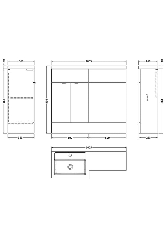 Hudson Reed Fusion 1000mm Left Hand Bleached Oak Combination Vanity Unit With Handles