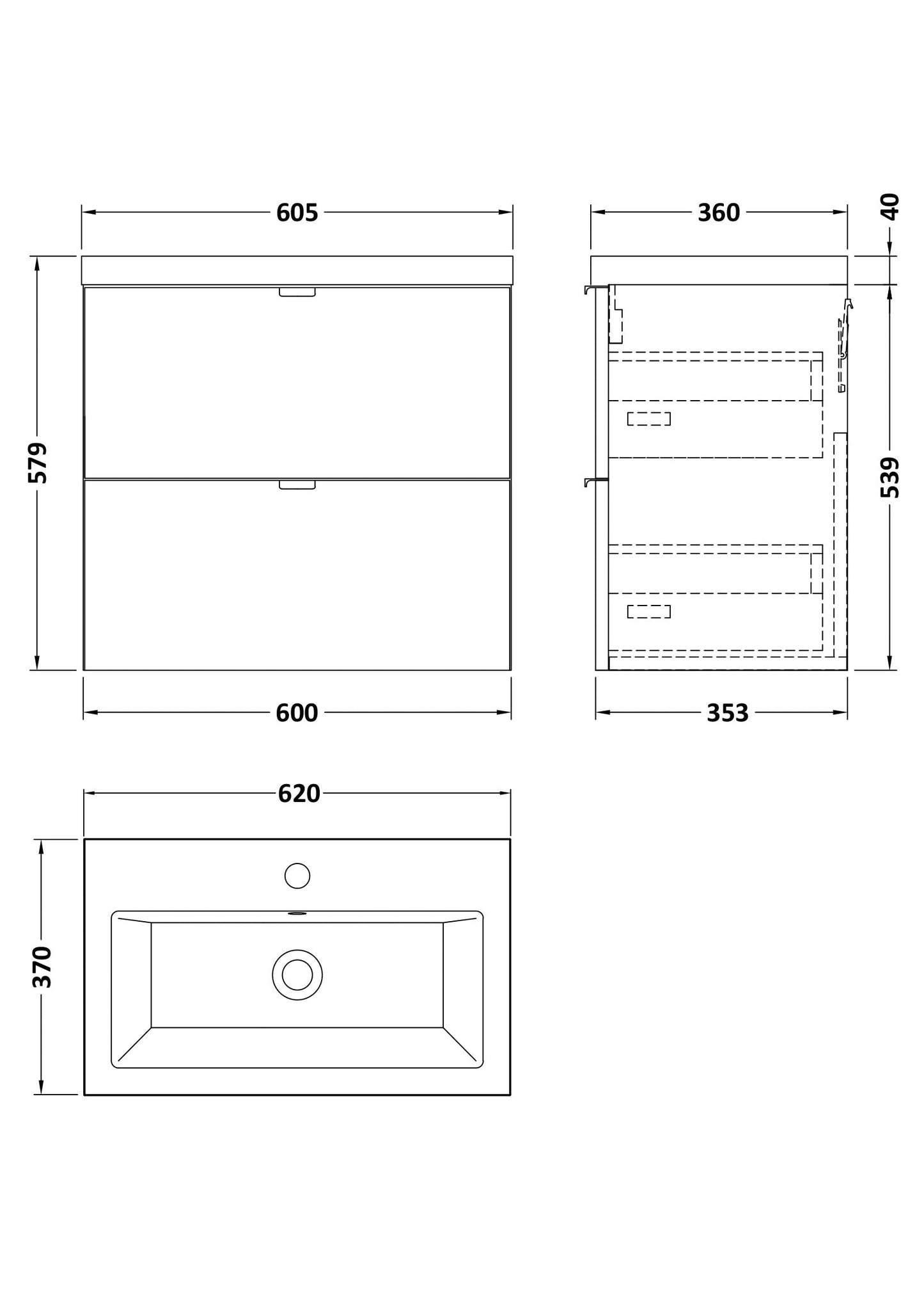 Hudson Reed Fusion 600mm Bleached Oak Wall Hung 2-Drawer Unit & Basin With Soft Close Drawers