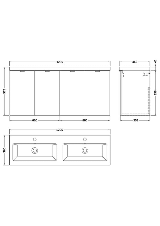 Hudson Reed Fusion 1200mm Bleached Oak 4-Door Wall Hung Vanity Unit With Double Basin