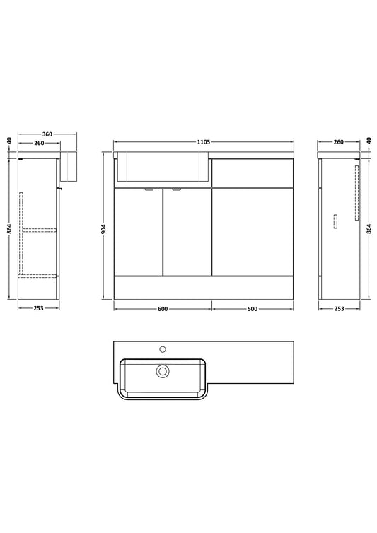 Hudson Reed Fusion 1100mm Combination Unit With Left Hand Semi Recessed Basin