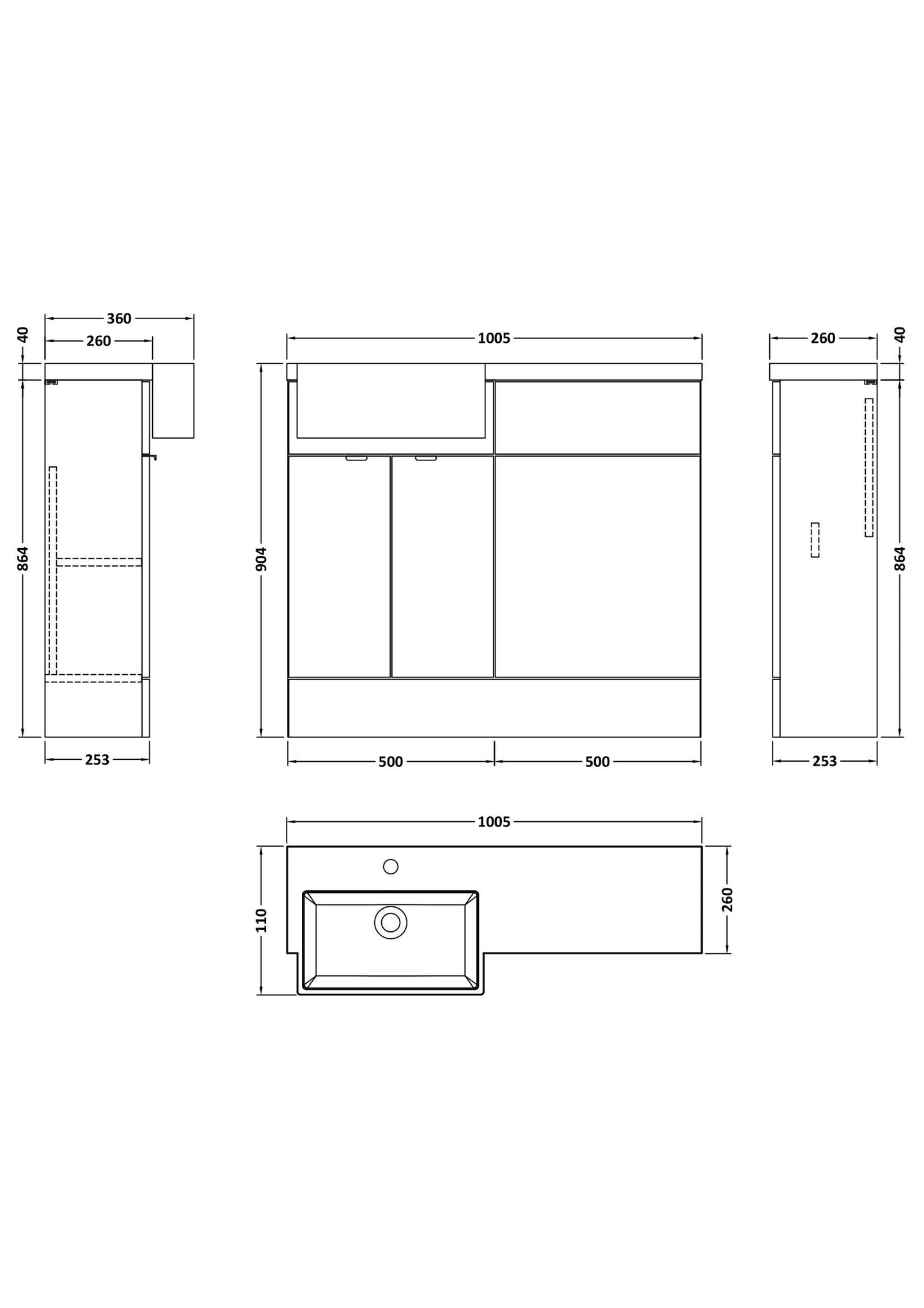 Hudson Reed Fusion 1000mm Pebble Grey Left Hand Combination Unit with Semi Recessed Basin with Soft Close Doors