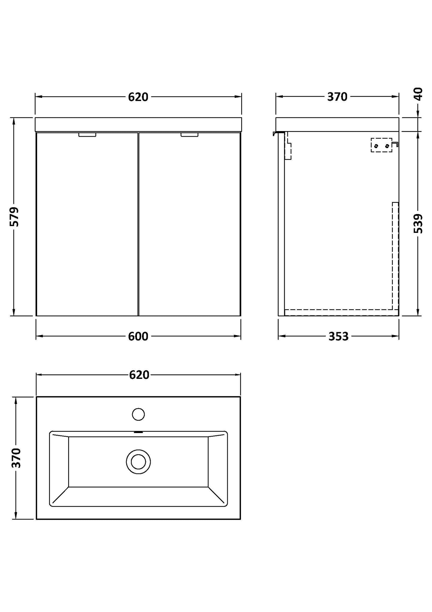 Hudson Reed Fusion 600mm Wall Hung 2 Door Vanity Unit & Basin With Soft Close Doors