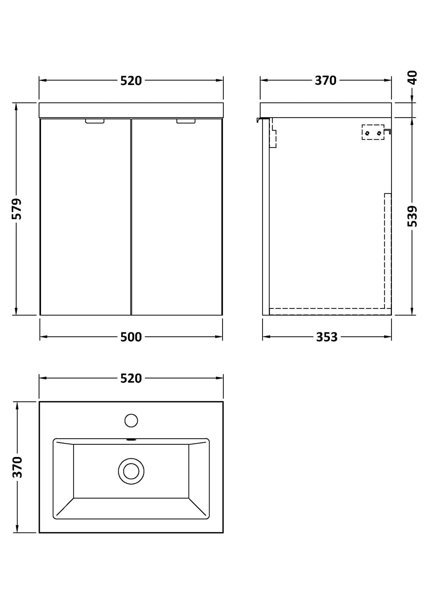 Hudson Reed Fusion 500mm Anthracite Woodgrain Wall Hung 2 Door Vanity Unit With Ceramic Basin