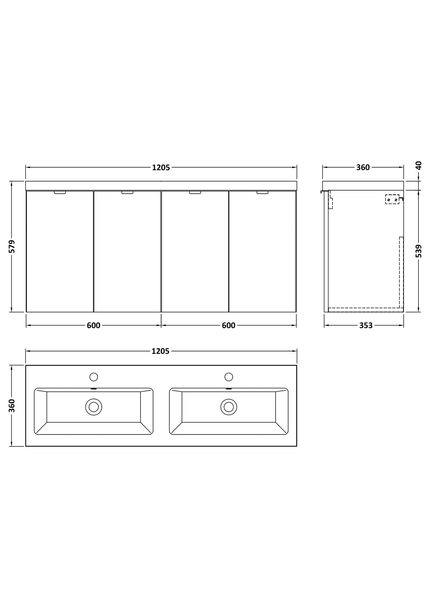 Hudson Reed Fusion 1200mm Gloss Grey Wall Hung 2 Door Vanity Unit with Twin Ceramic Basin