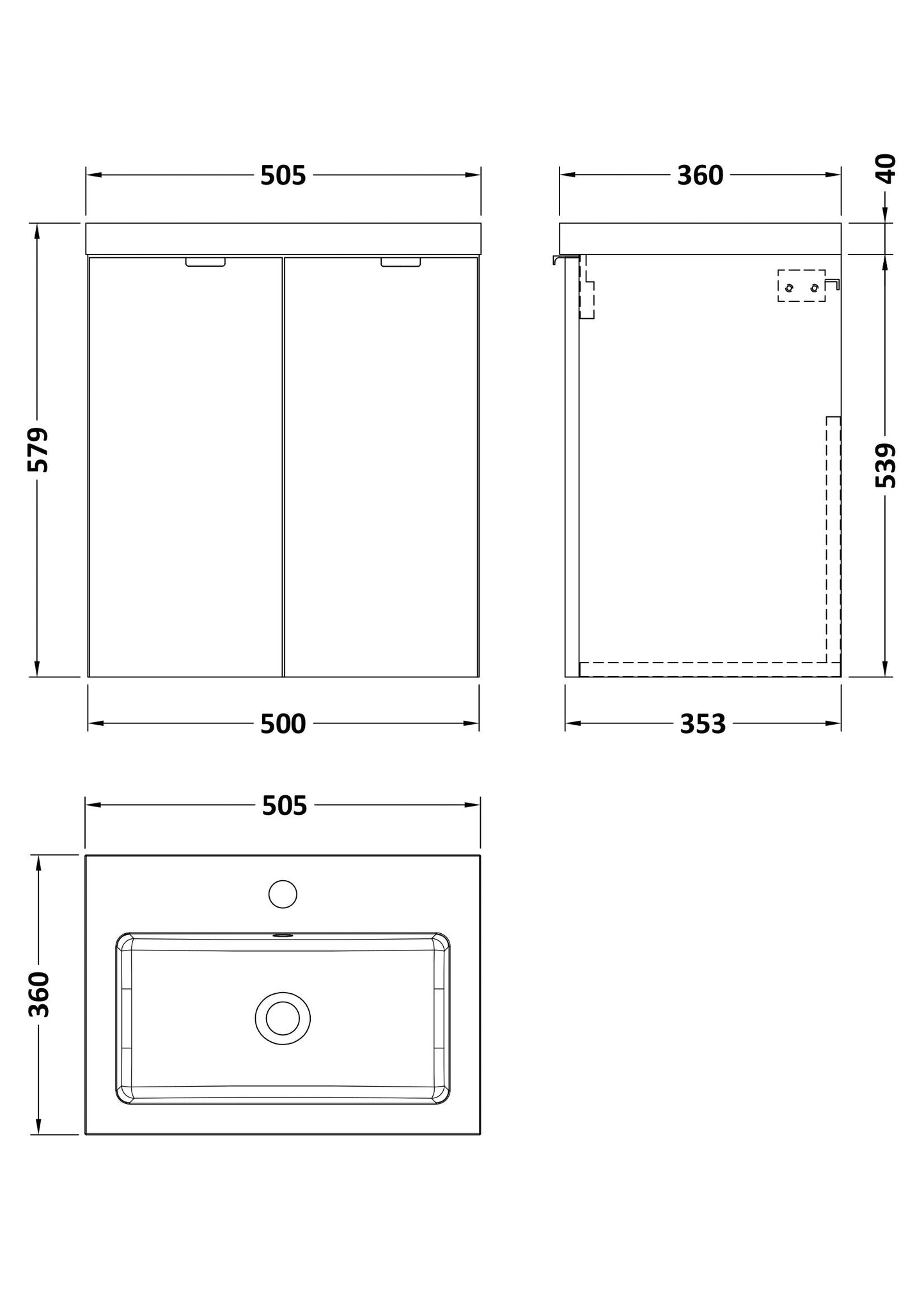 Hudson Reed Fusion 500mm Wall Hung 2 Door Vanity Unit & Basin