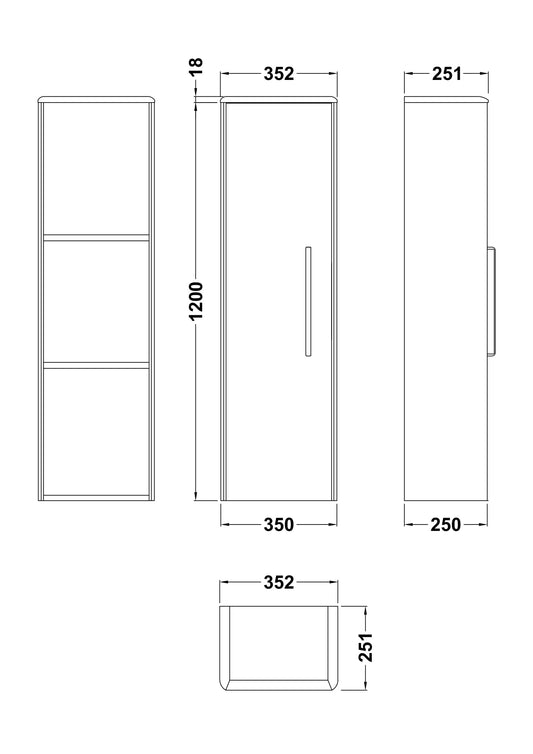 Hudson Reed Solar 350mm 1 Door Indigo Blue Wall Hung Tall Cabinet With Handles