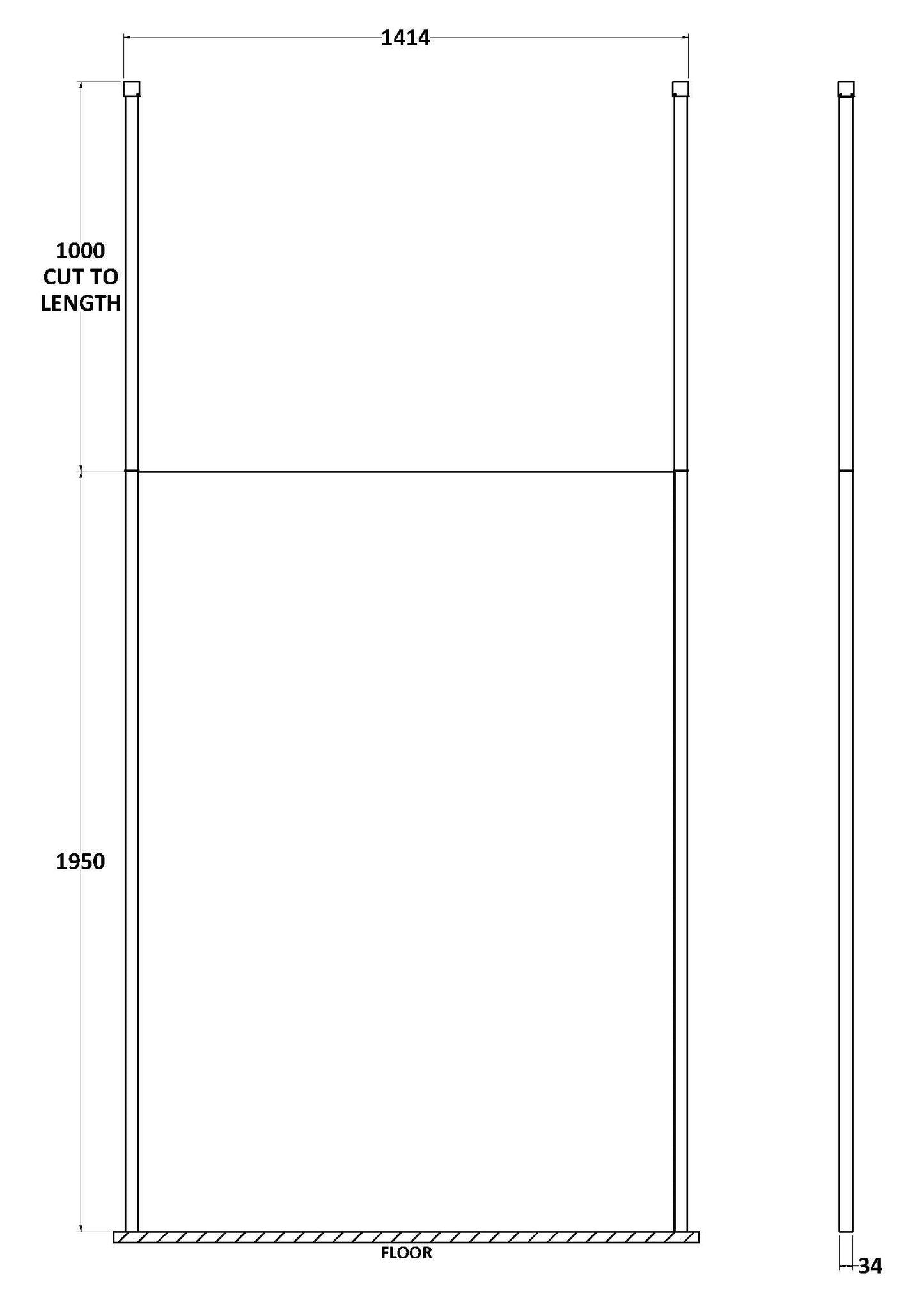 Hudson Reed 1400mm Wetroom Screen With Ceiling Post