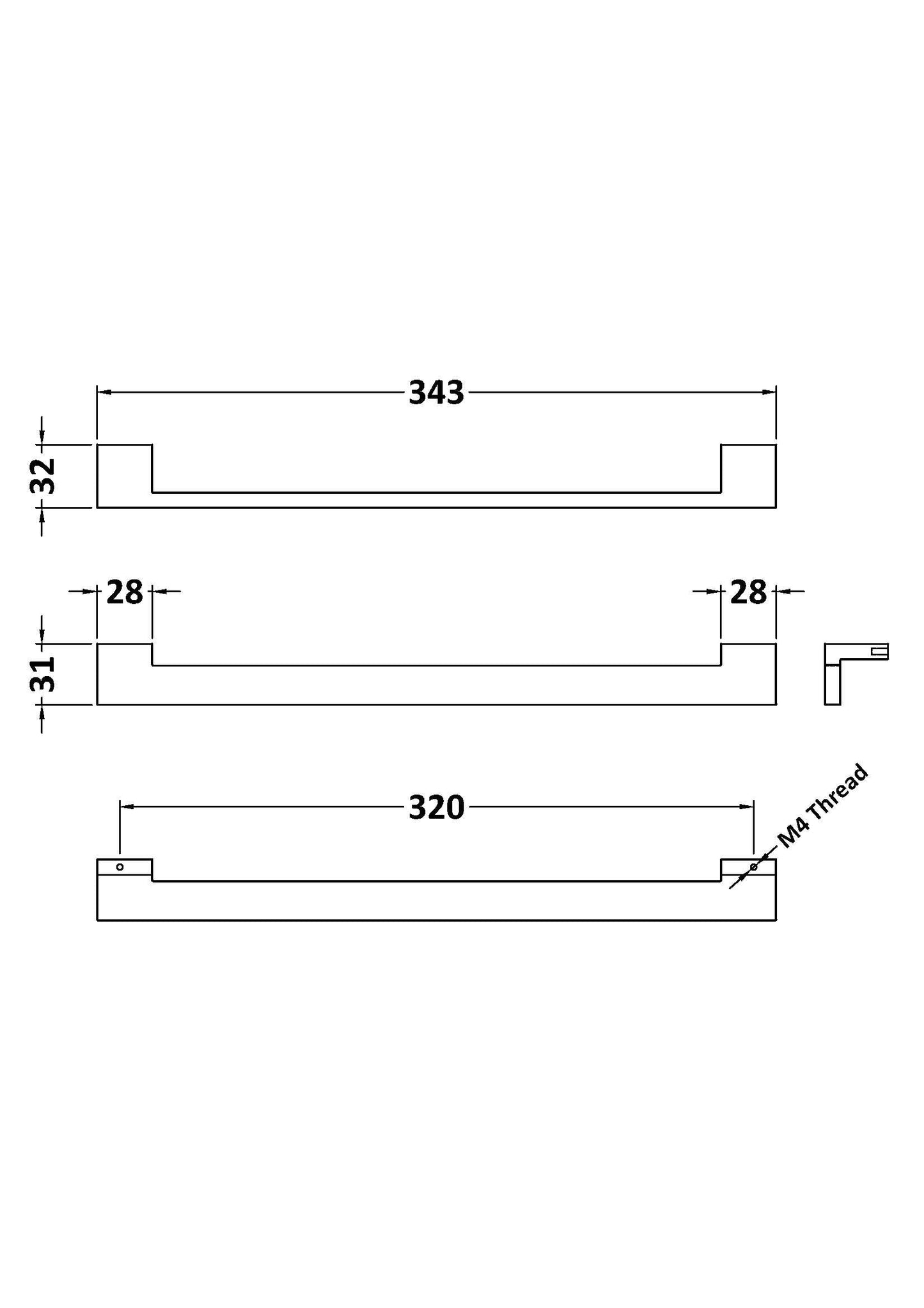 Square Drop Handle 320mm