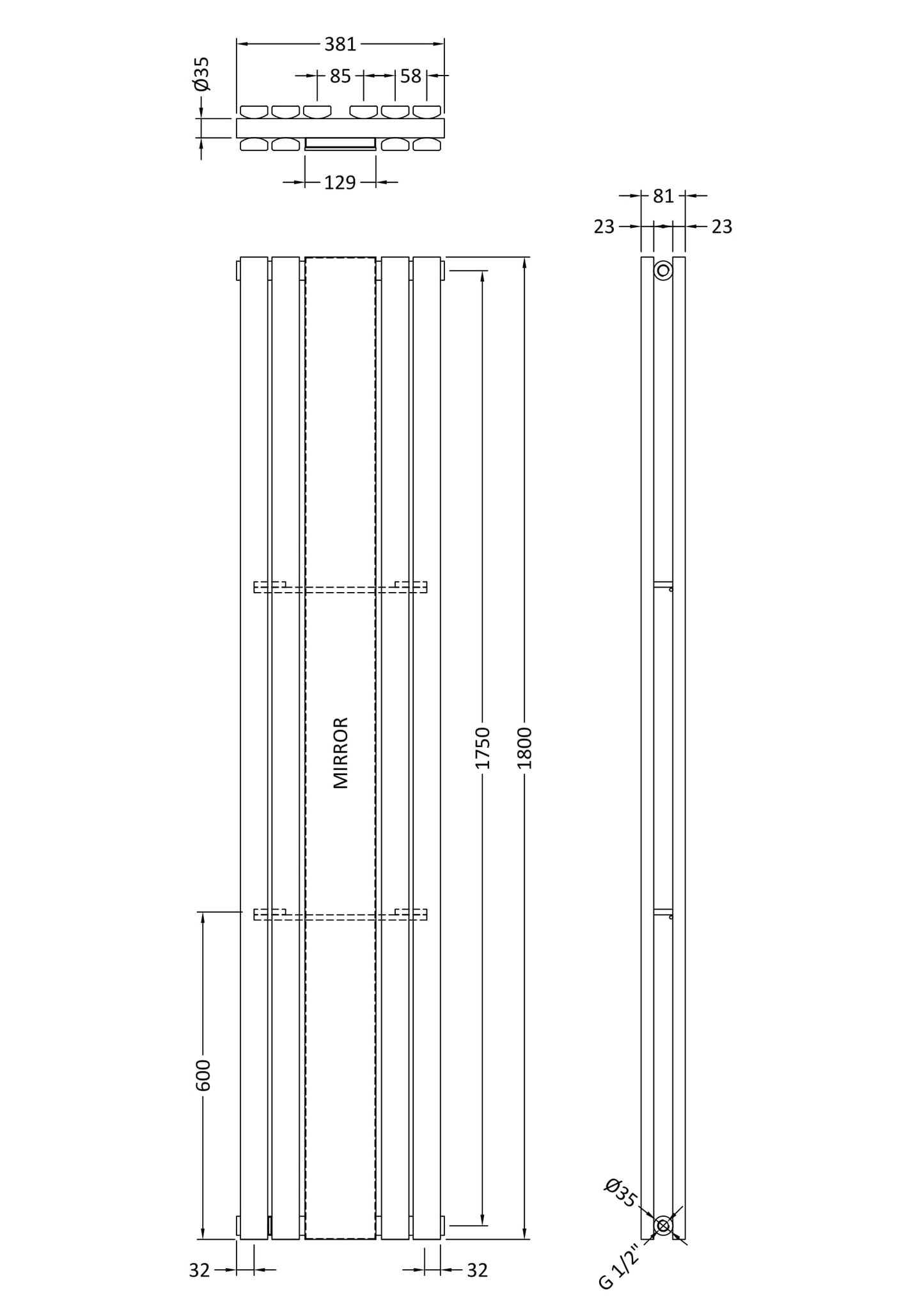 Double Panel Designer Radiator 1800 x 381mm