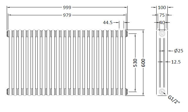 Triple Column Traditional Radiator 600 x 999mm