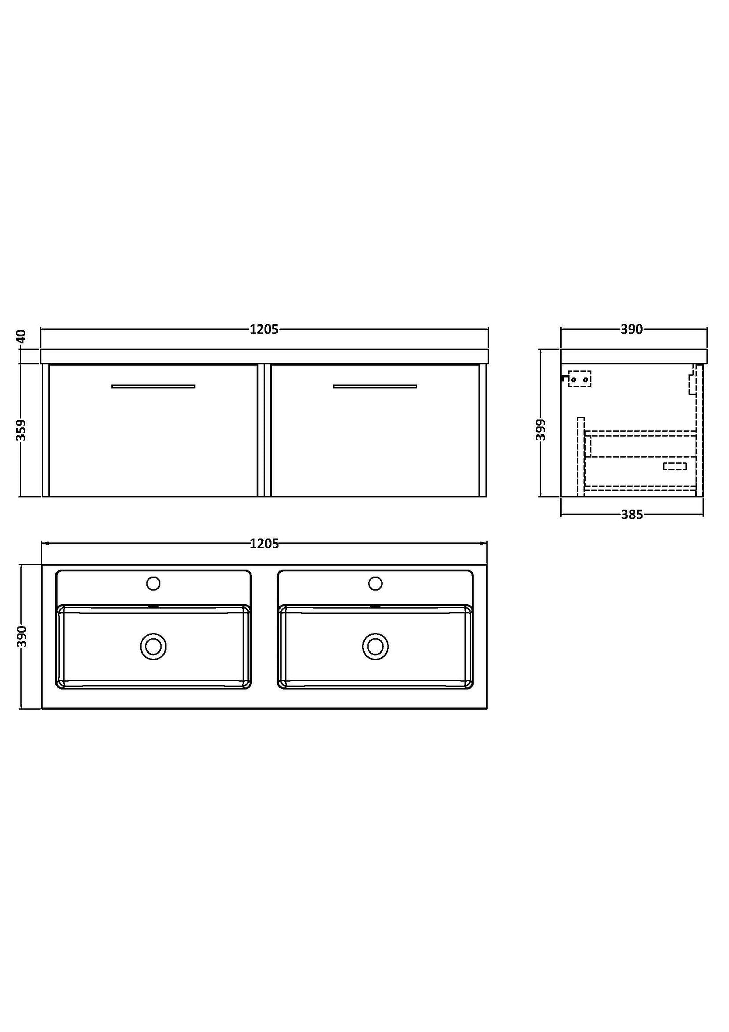 Hudson Reed Juno 1200mm Autumn Oak Wall Hung 2-Drawer Vanity Unit with Double Basin