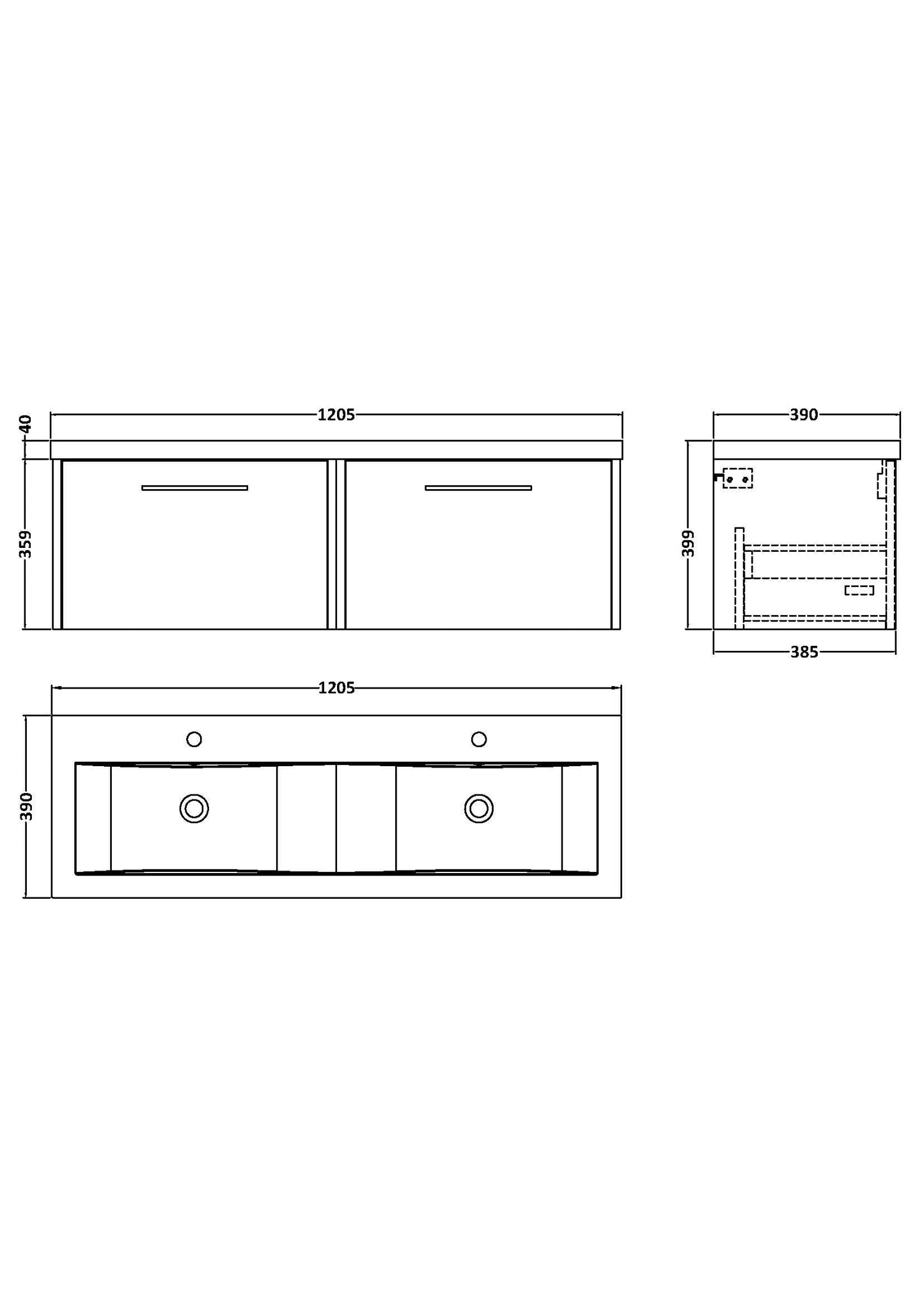 Hudson Reed Juno 1200mm Wall Hung 2-Drawer Vanity Unit with Double Basin