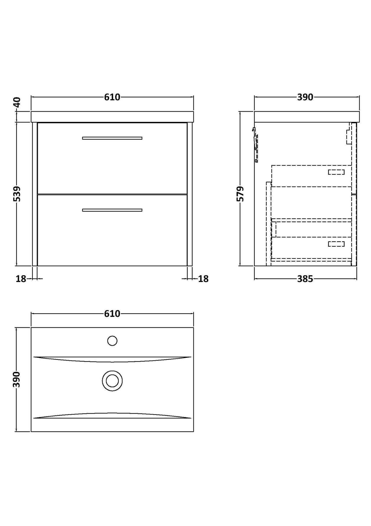 Hudson Reed Juno 600mm Autumn Oak Wall Hung 2-Drawer Vanity Unit With 1 Tap Hole Basin