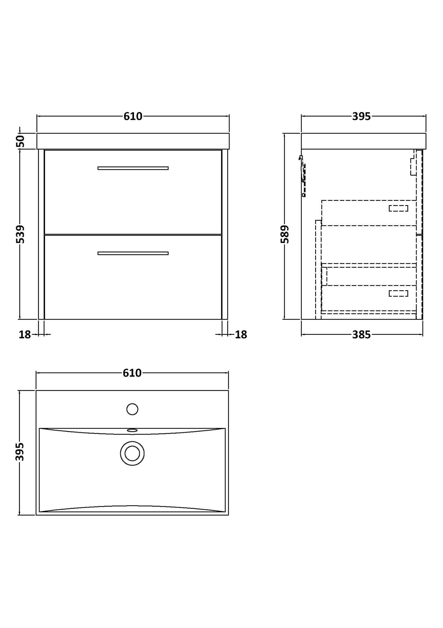 Hudson Reed Juno 600mm Autumn Oak Wall Hung 2-Drawer Vanity Unit with 1 Tap Hole Basin
