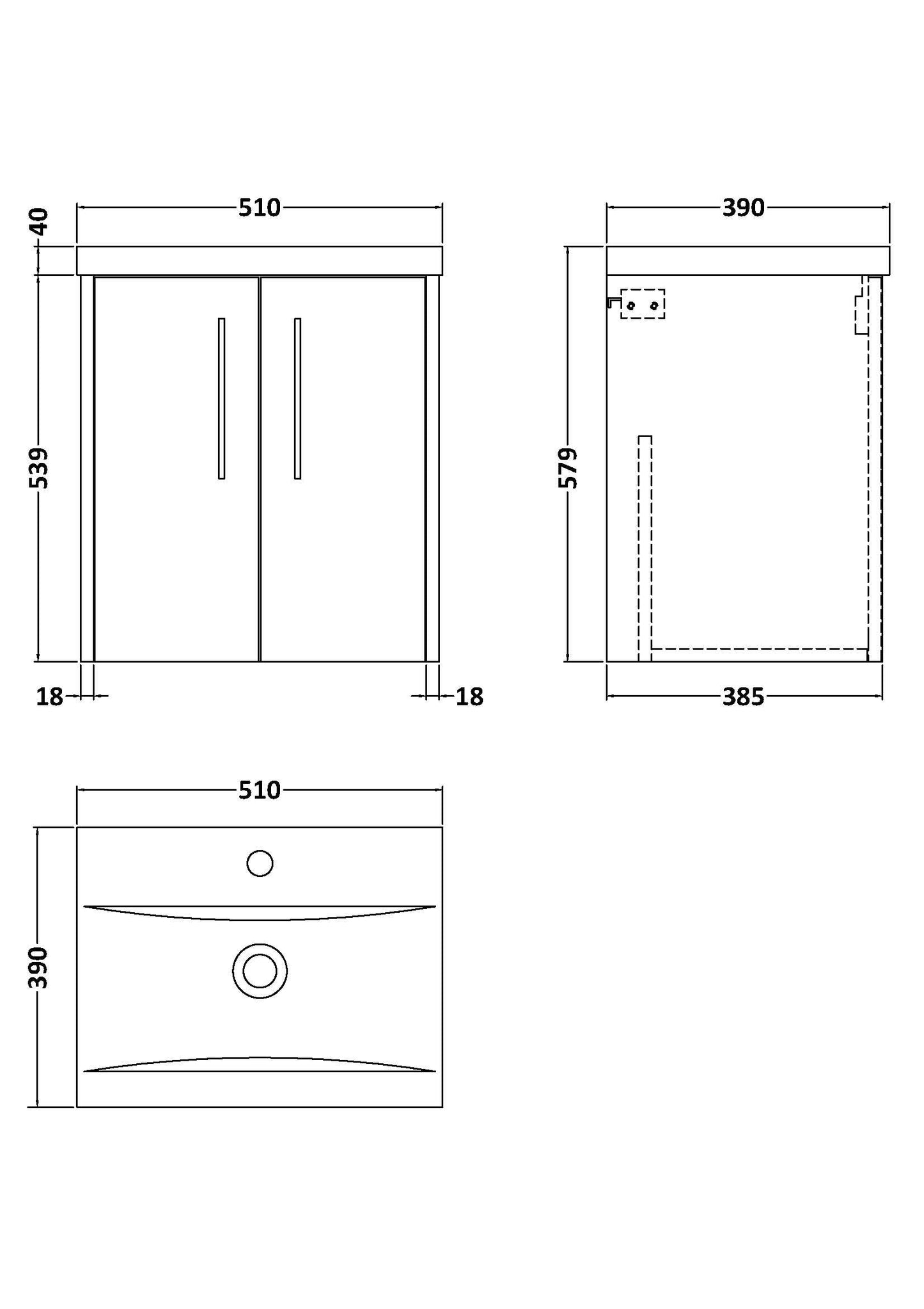 Hudson Reed Juno 500mm Wall Hung Graphite Grey 2-Door Vanity Unit with Mid-Edge 1 Tap Hole Basin