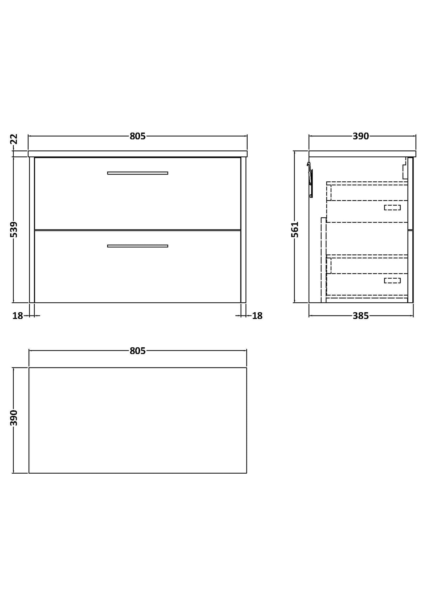 Hudson Reed Juno 800mm Wall Hung 2-Drawer Vanity Unit With Laminate Worktop and Handles