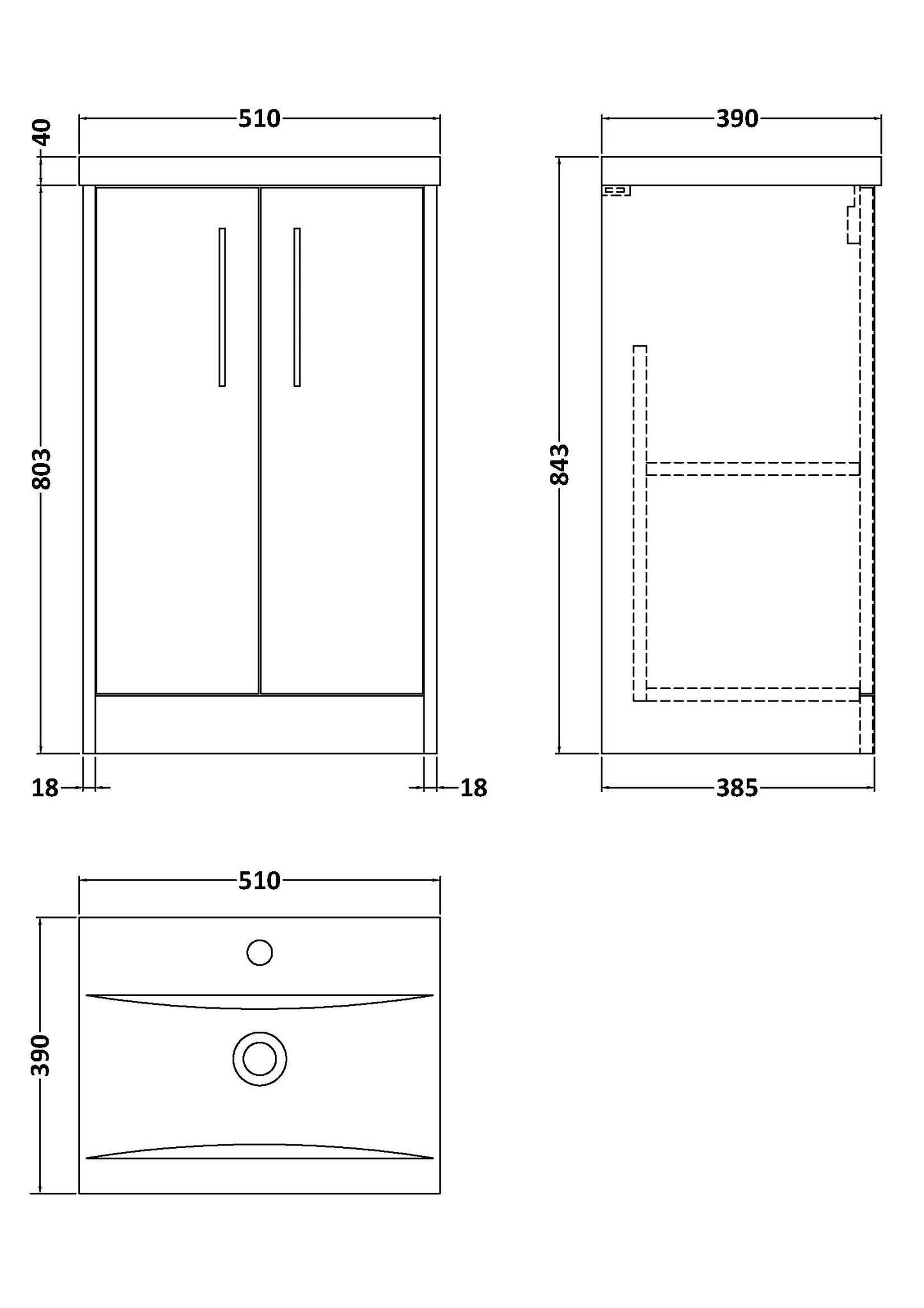 Hudson Reed Juno 500mm Floor Standing 2-Door Vanity Unit with 1 Tap Hole Basin