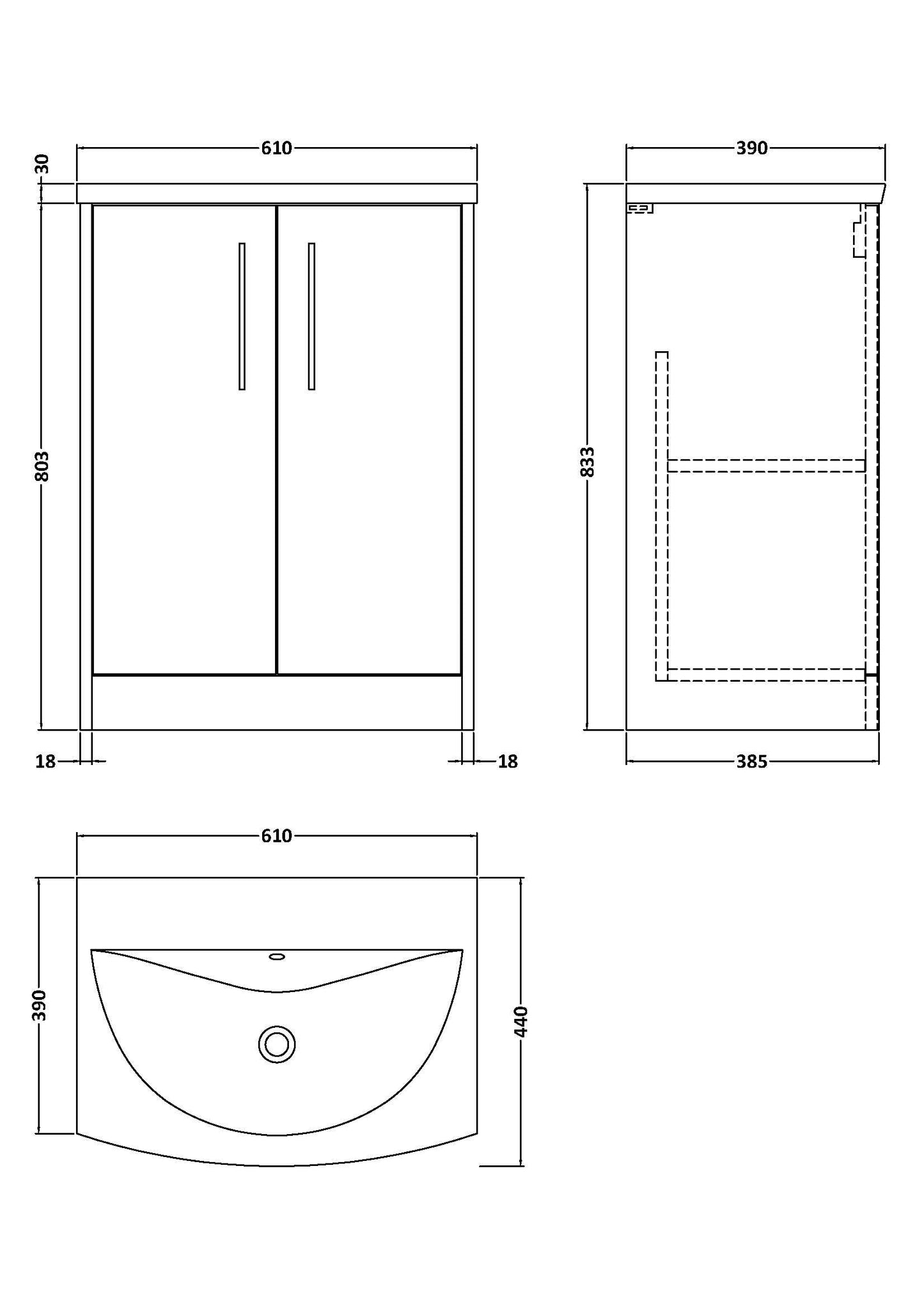 Hudson Reed Juno 600mm Coastal Grey Floor Standing 2-Door Vanity Unit with Basin