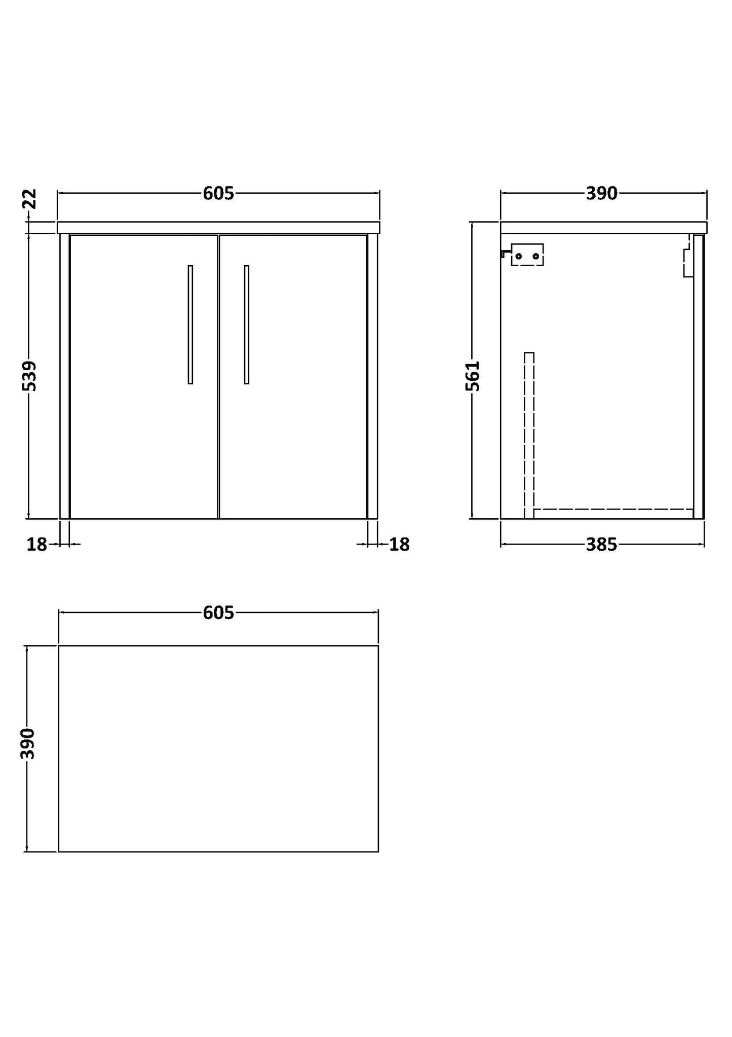 Hudson Reed Juno 600mm Wall Hung Vanity Unit With Laminate Worktop & Handles