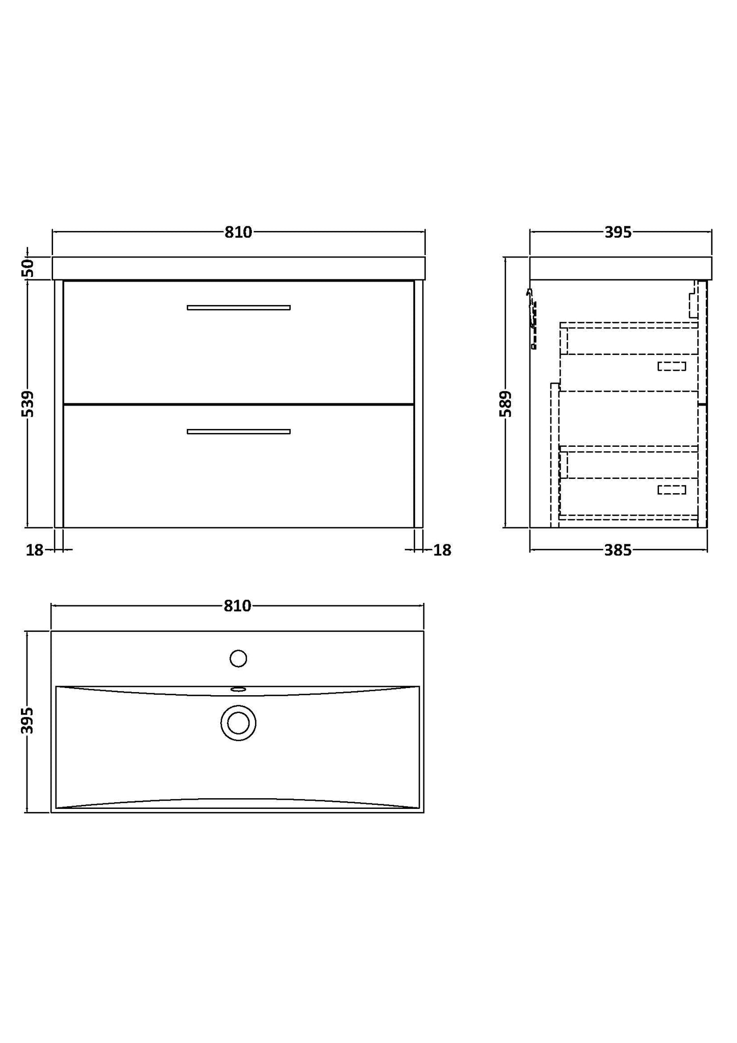 Hudson Reed Juno 800mm Metallic Slate Wall Hung 2 Drawer Vanity Unit with Basin