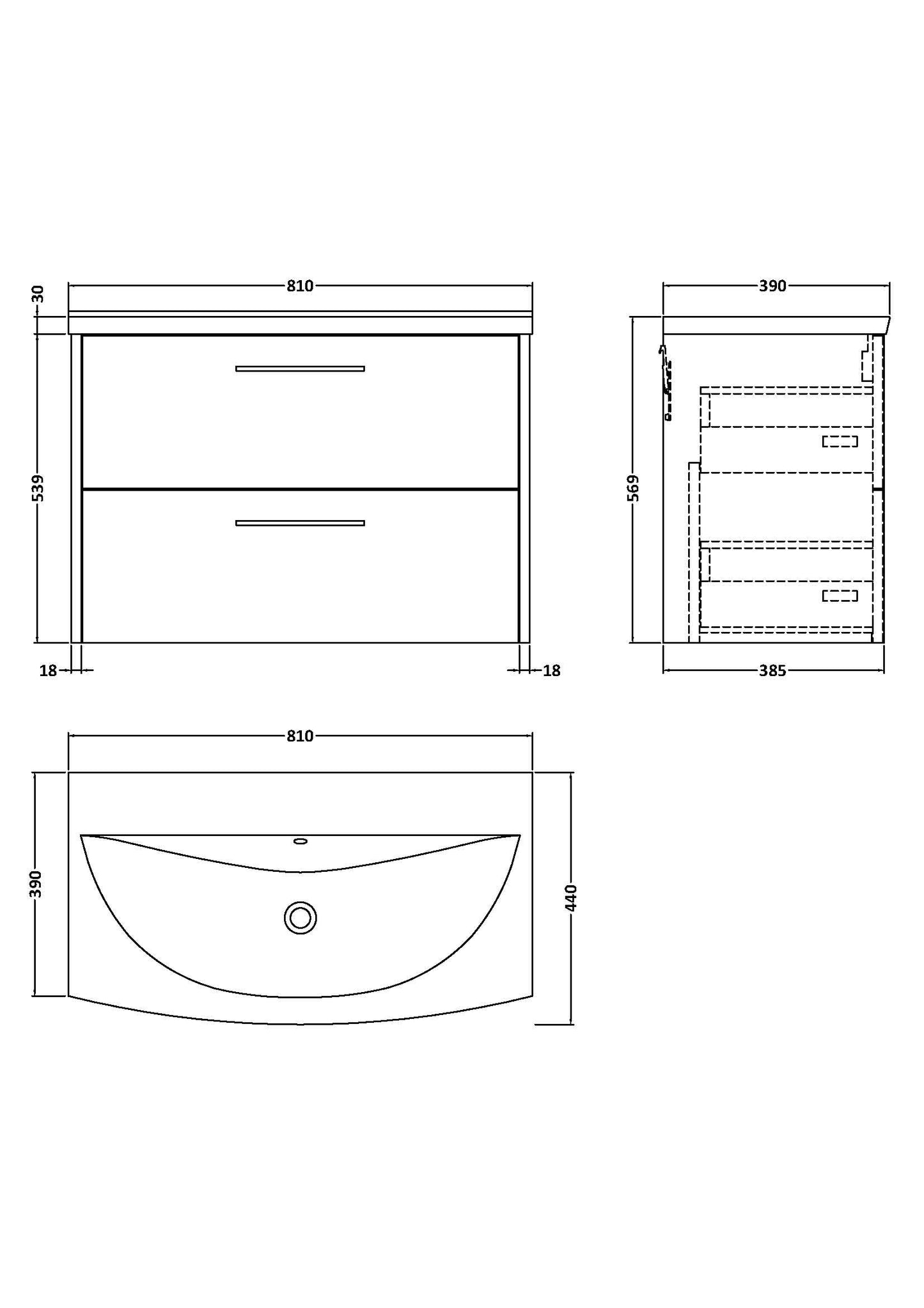 Hudson Reed Juno 800mm Wall Hung 2 Drawer Vanity Unit With Basin