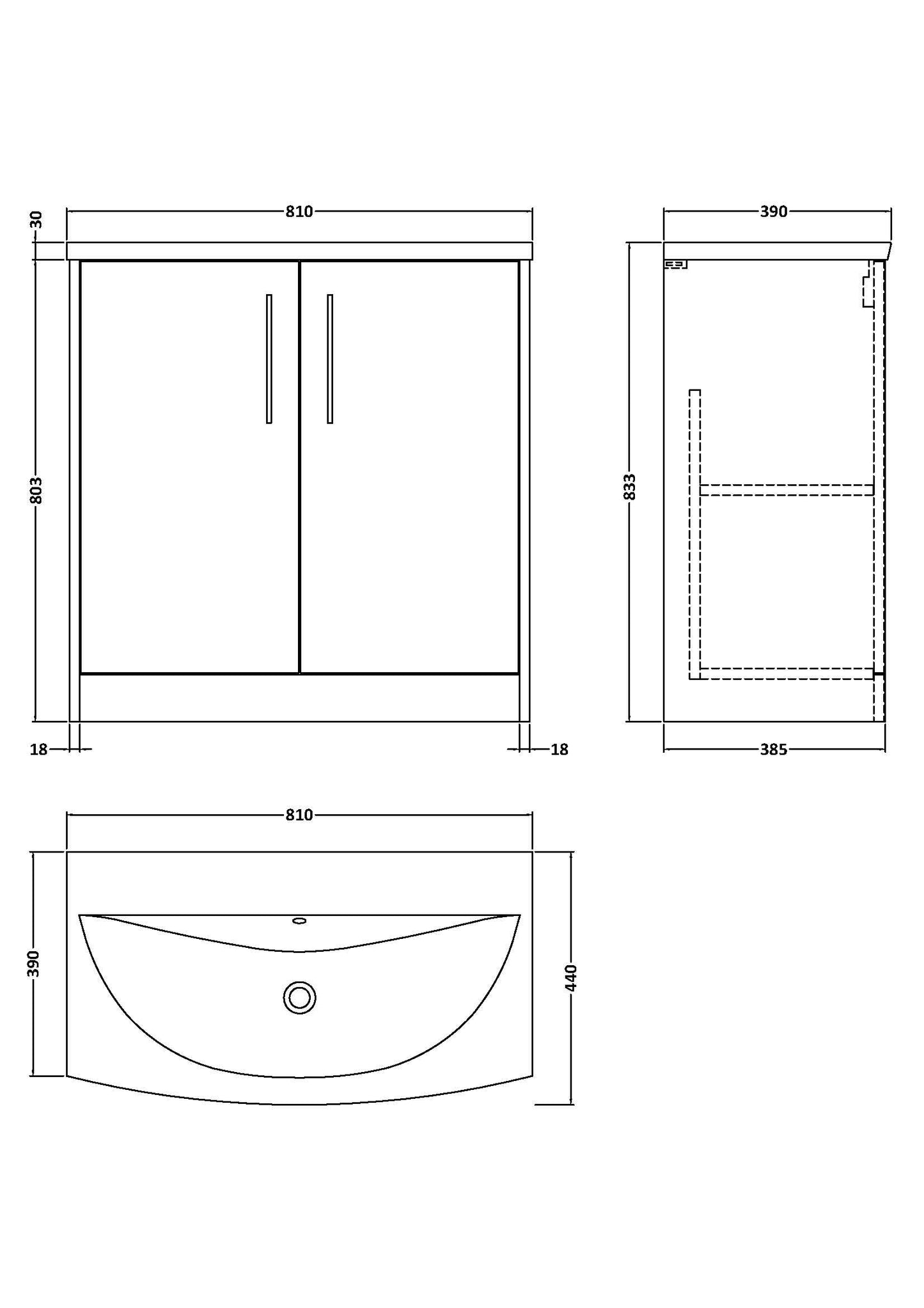 Hudson Reed Juno 800mm Floor Standing 2-Door Vanity & Basin