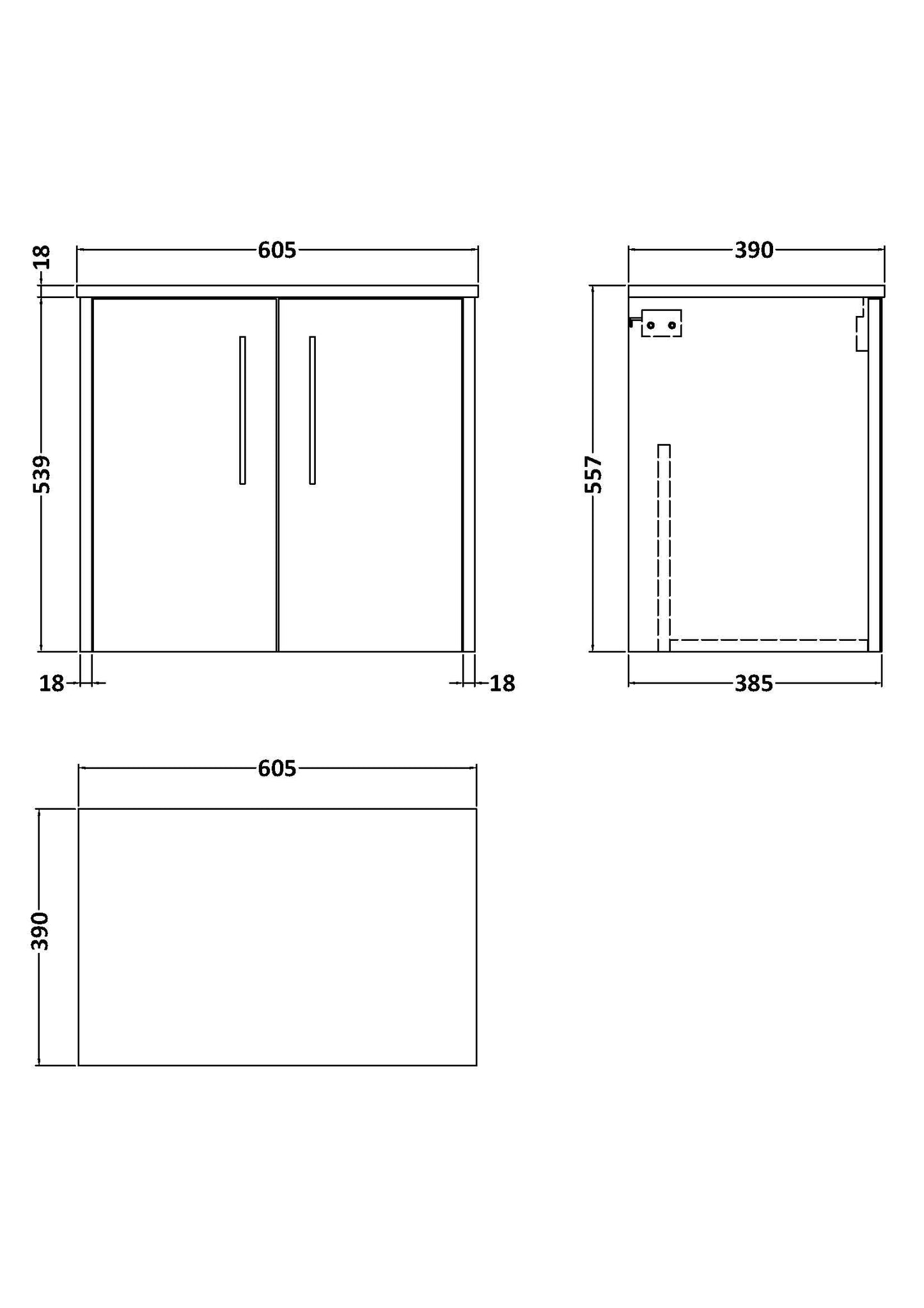 Hudson Reed Juno 600mm Wall Hung 2-Door Vanity Unit Including Worktop & Handles